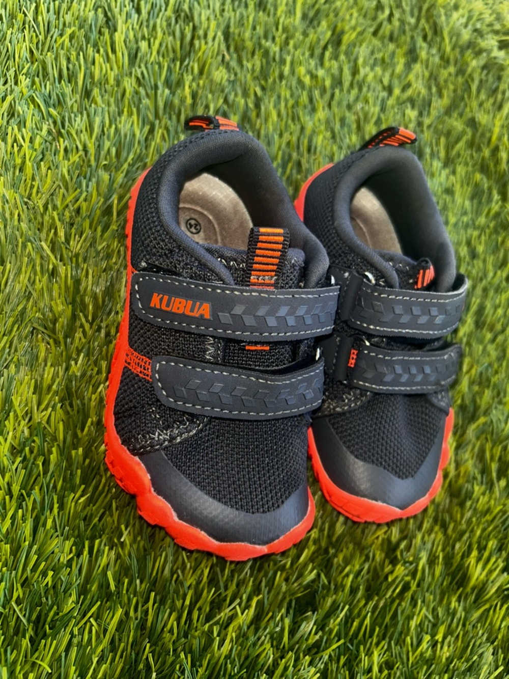 Kids Black and Orange Velcro Active Sneakers